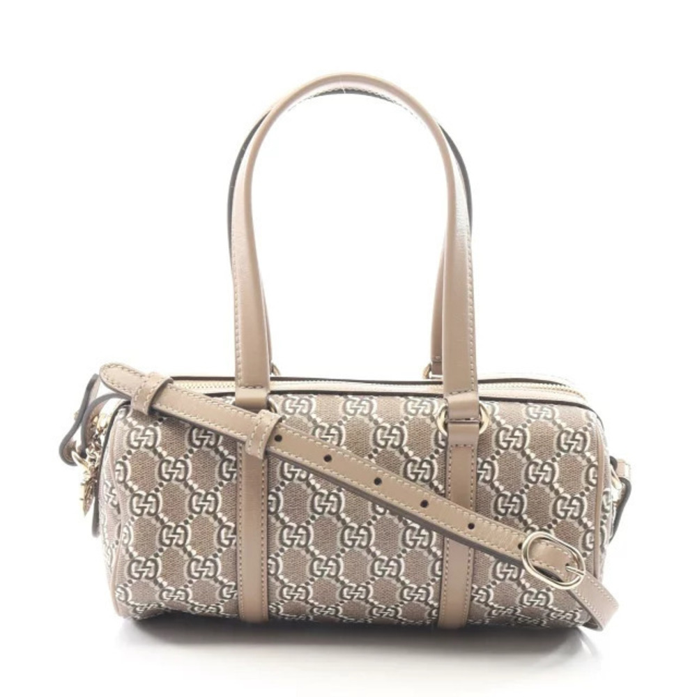 Gucci GG Top Handle Bag Canvas Leather Shadow Black Beige